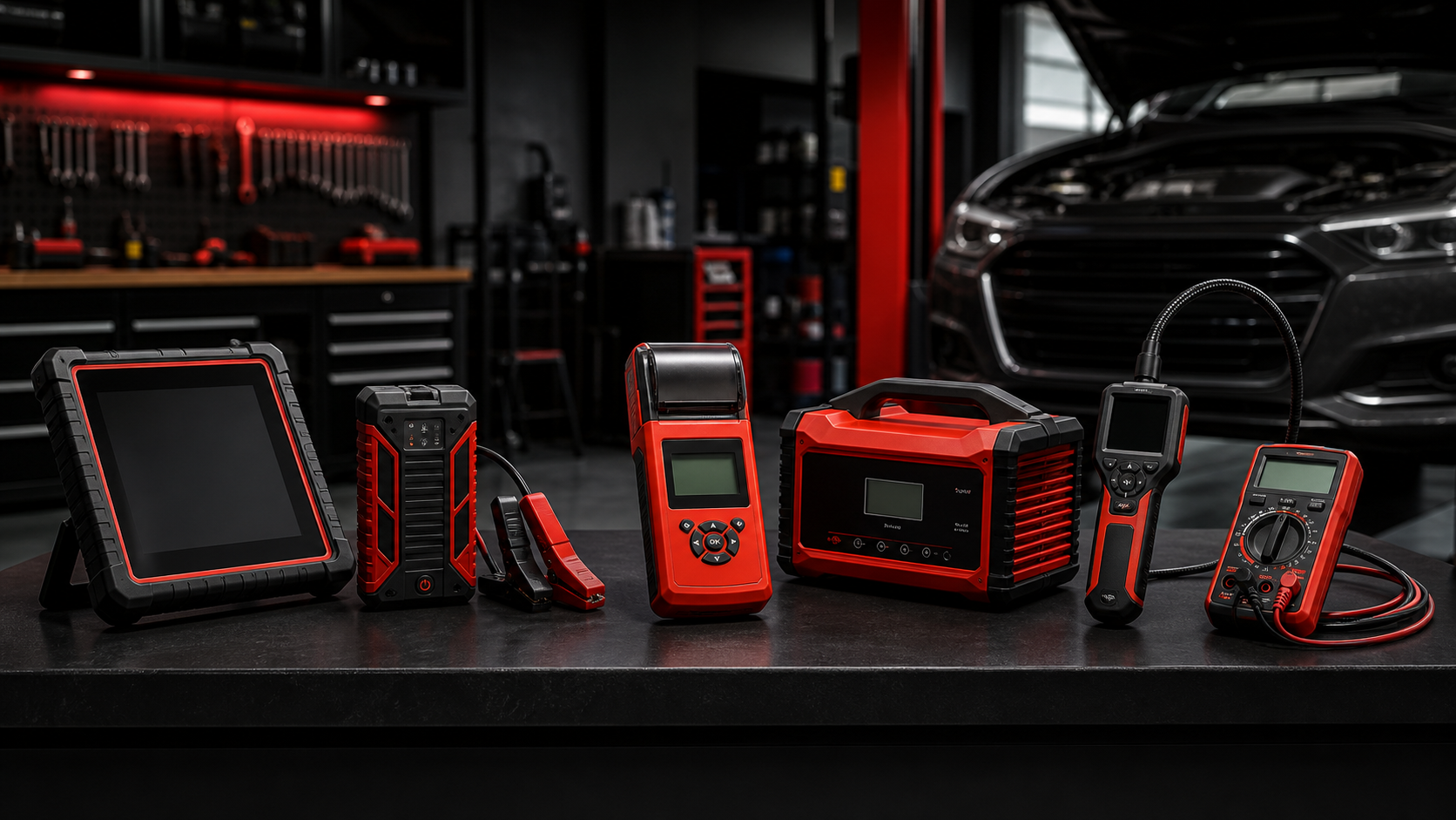 Oficina profissional com equipamentos automotivos STÄRKX sobre bancada
